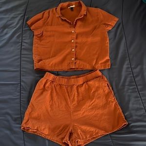 Brick color linen shorts set